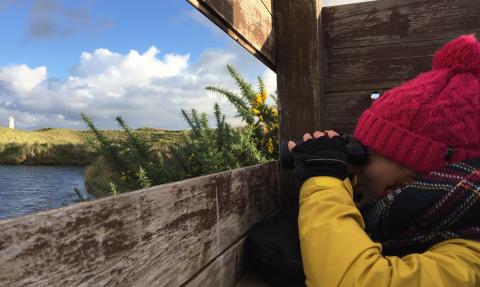 People bird watching at South Walney Nature Reserve